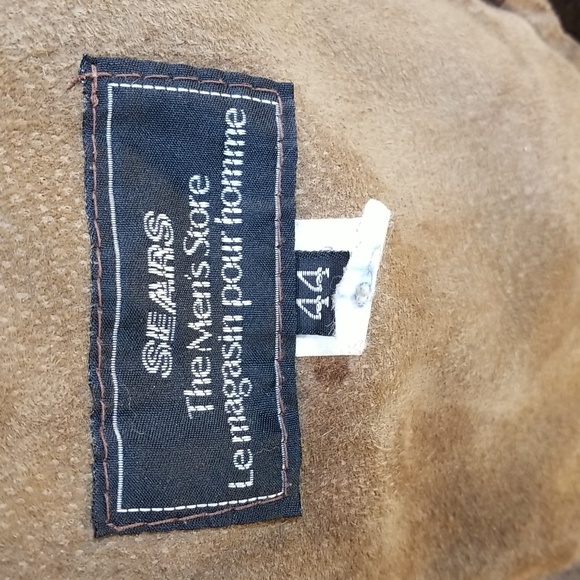 Sheepskin mens coat from Sears vintage brown tan size 44 unique mottled leather - Picture 12 of 17